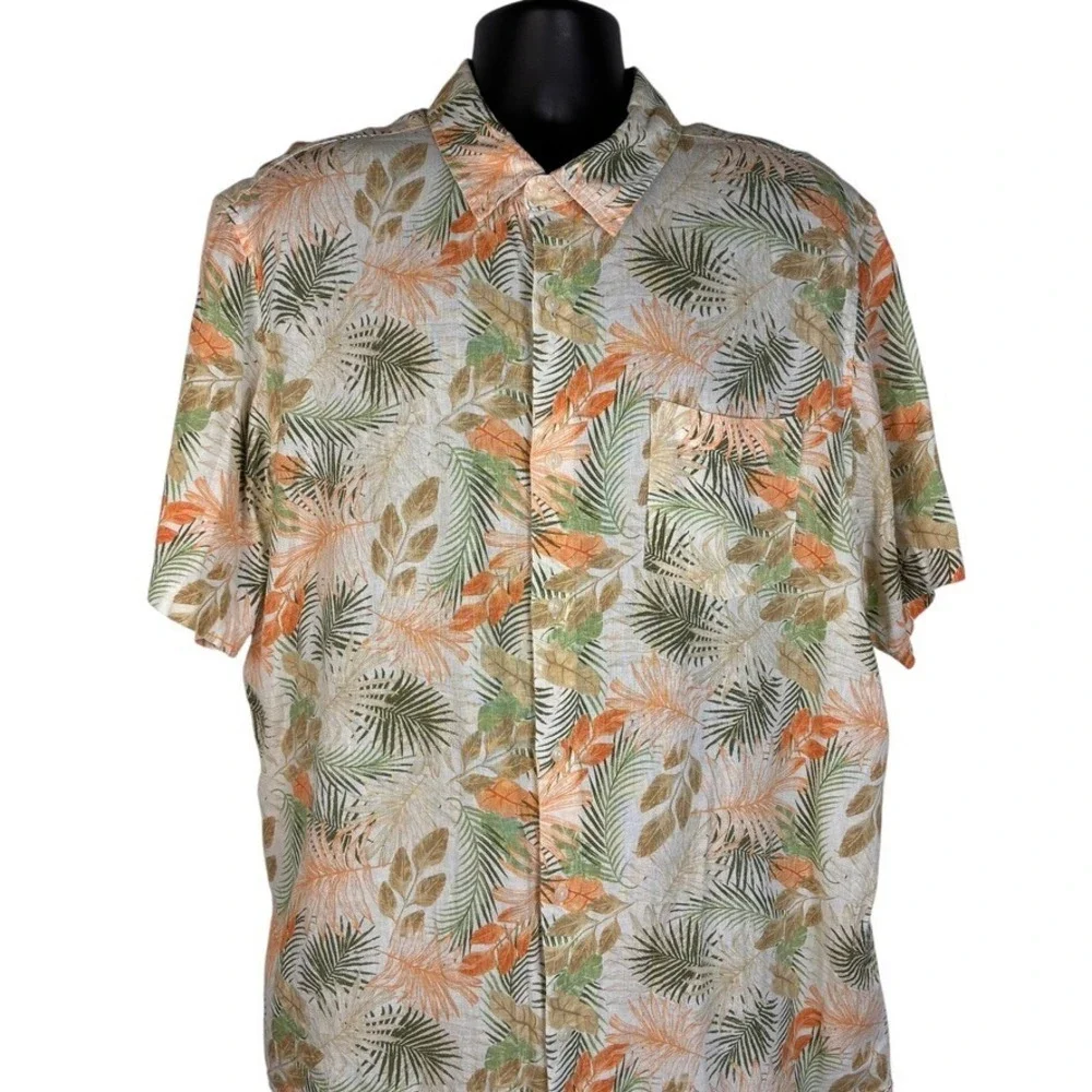 Chaps Seacoast Wash Short Sleeve Floral Print Multi Shirt‎ Linen Blend Men's XXL